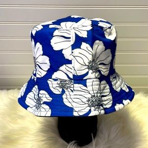 Floral Royal Blue, Black & White Reversible Cotton Bucket Hat